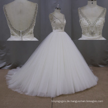 V Neck Circle rückenfreies Kleid SGS Schönheit Braut Brautkleid